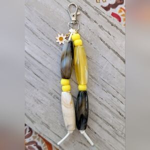 Yellow and Brown Beaded Keychain